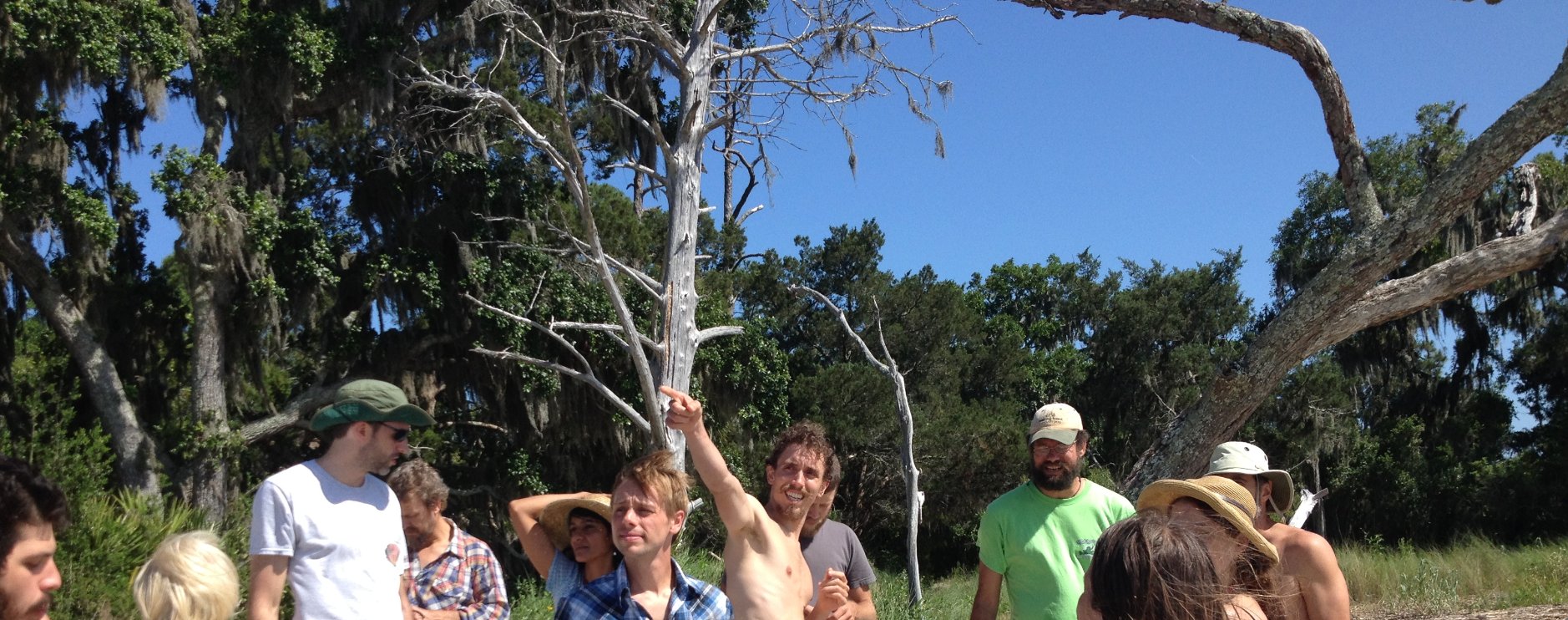 Group on the plant walk, snag tree and Spanish moss